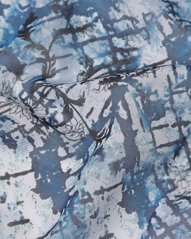 Blue Grey Abstract Print Traditional Sudanese Thobe Pure Cotton Voile 4.5 Mtrs Width 140 Cms India-D27805