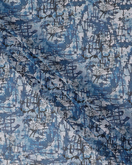 Blue Grey Abstract Print Traditional Sudanese Thobe Pure Cotton Voile 4.5 Mtrs Width 140 Cms India-D27805