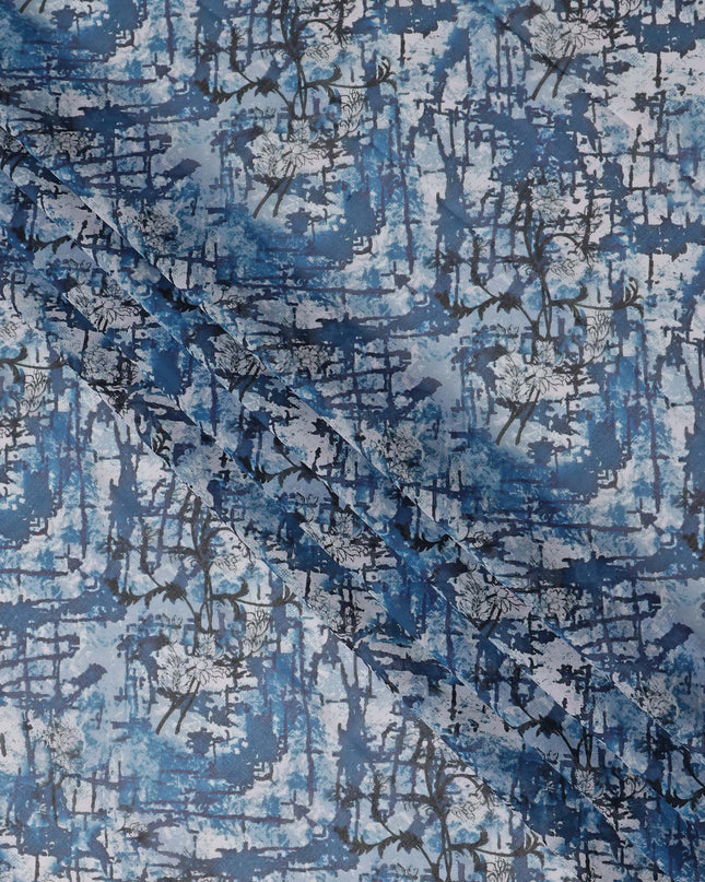 Blue Grey Abstract Print Traditional Sudanese Thobe Pure Cotton Voile 4.5 Mtrs Width 140 Cms India-D27805