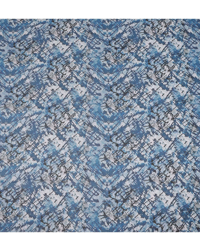 Blue Grey Abstract Print Traditional Sudanese Thobe Pure Cotton Voile 4.5 Mtrs Width 140 Cms India-D27805