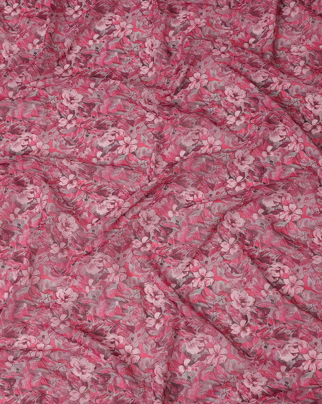 Pink Floral Traditional Sudanese Thobe Pure Cotton Voile 4.5 Mtrs Width 140 Cms India-D27810