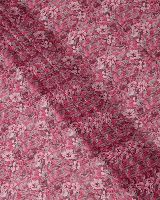 Pink Floral Traditional Sudanese Thobe Pure Cotton Voile 4.5 Mtrs Width 140 Cms India-D27810