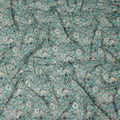 Turquoise Grey Floral Traditional Sudanese Thobe Pure Cotton Voile 4.5 Mtrs Width 140 Cms India-D27808