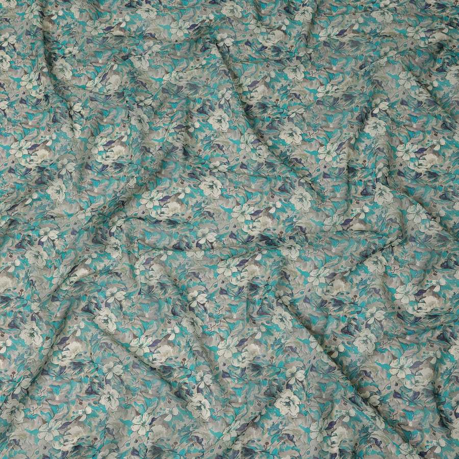Turquoise Grey Floral Traditional Sudanese Thobe Pure Cotton Voile 4.5 Mtrs Width 140 Cms India-D27808