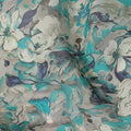 Turquoise Grey Floral Traditional Sudanese Thobe Pure Cotton Voile 4.5 Mtrs Width 140 Cms India-D27808