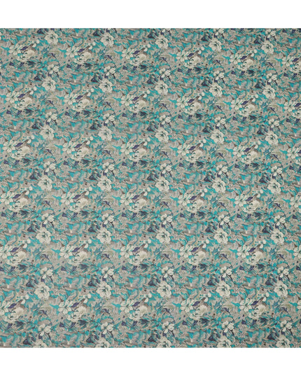 Turquoise Grey Floral Traditional Sudanese Thobe Pure Cotton Voile 4.5 Mtrs Width 140 Cms India-D27808