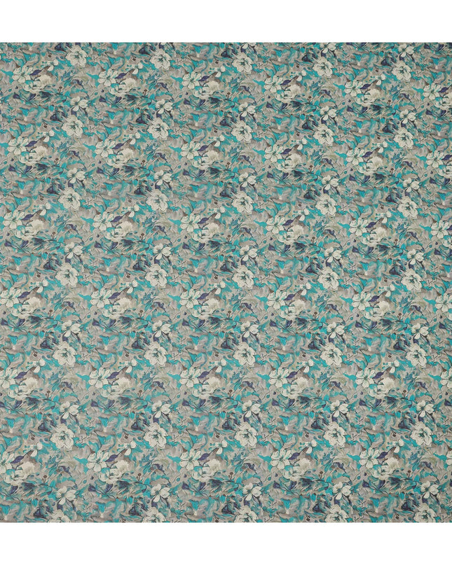 Turquoise Grey Floral Traditional Sudanese Thobe Pure Cotton Voile 4.5 Mtrs Width 140 Cms India-D27808