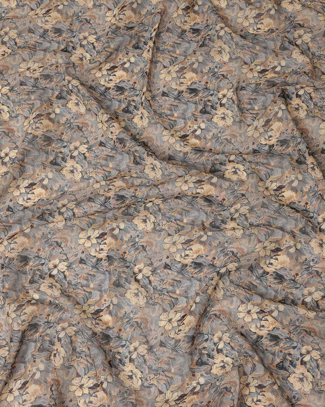 Grey Beige Floral Traditional Sudanese Thobe Pure Cotton Voile 4.5 Mtrs Width 140 Cms India-D27809