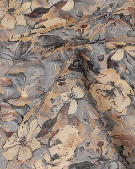Grey Beige Floral Traditional Sudanese Thobe Pure Cotton Voile 4.5 Mtrs Width 140 Cms India-D27809