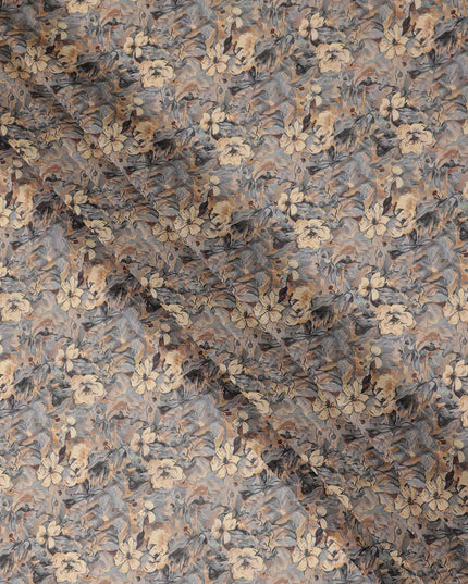 Grey Beige Floral Traditional Sudanese Thobe Pure Cotton Voile 4.5 Mtrs Width 140 Cms India-D27809