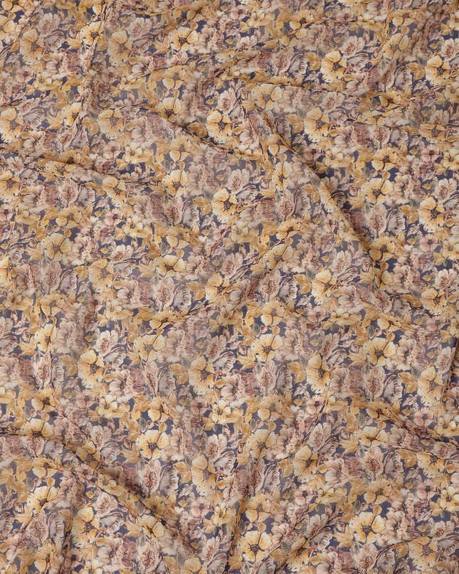 Mustard Yellow Floral Traditional Sudanese Thobe Pure Cotton Voile 4.5 Mtrs Width 140 Cms India-D27811