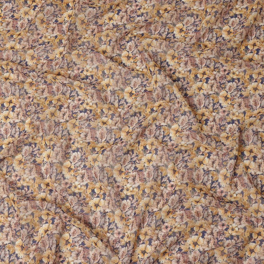 Mustard Yellow Floral Traditional Sudanese Thobe Pure Cotton Voile 4.5 Mtrs Width 140 Cms India-D27811