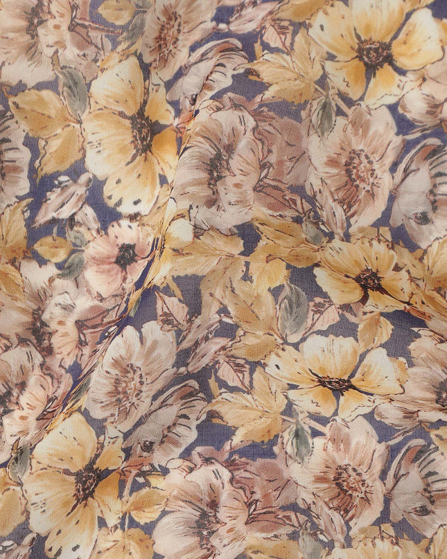 Mustard Yellow Floral Traditional Sudanese Thobe Pure Cotton Voile 4.5 Mtrs Width 140 Cms India-D27811