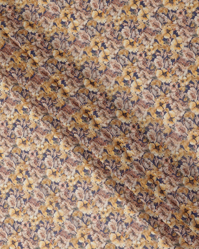 Mustard Yellow Floral Traditional Sudanese Thobe Pure Cotton Voile 4.5 Mtrs Width 140 Cms India-D27811