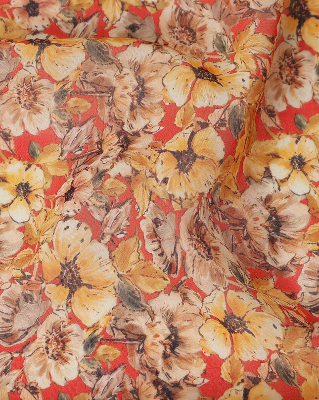 Mustard Yellow Floral Traditional Sudanese Thobe Pure Cotton Voile 4.5 Mtrs Width 140 Cms India-D27813