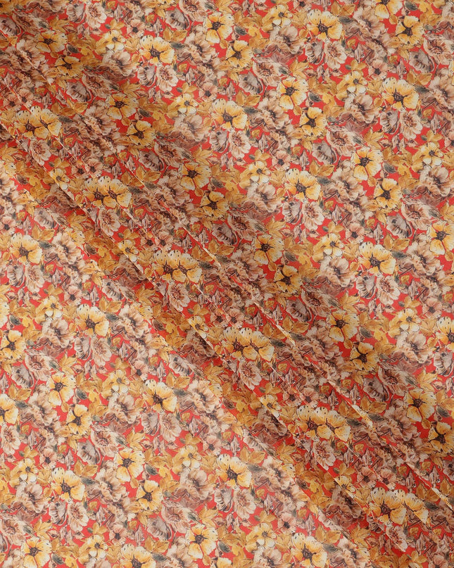 Mustard Yellow Floral Traditional Sudanese Thobe Pure Cotton Voile 4.5 Mtrs Width 140 Cms India-D27813