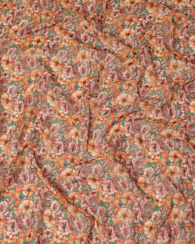 Orange Floral Traditional Sudanese Thobe Pure Cotton Voile 4.5 Mtrs Width 140 Cms India-D27812