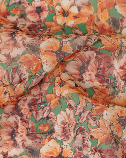 Orange Floral Traditional Sudanese Thobe Pure Cotton Voile 4.5 Mtrs Width 140 Cms India-D27812