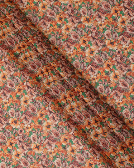 Orange Floral Traditional Sudanese Thobe Pure Cotton Voile 4.5 Mtrs Width 140 Cms India-D27812