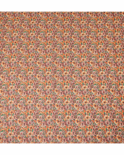 Orange Floral Traditional Sudanese Thobe Pure Cotton Voile 4.5 Mtrs Width 140 Cms India-D27812
