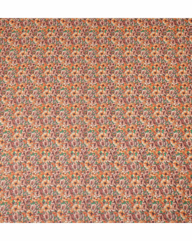 Orange Floral Traditional Sudanese Thobe Pure Cotton Voile 4.5 Mtrs Width 140 Cms India-D27812