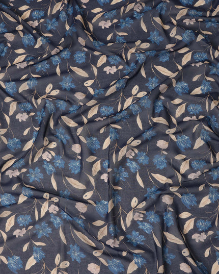 Navy Blue Floral Traditional Sudanese Thobe Pure Cotton Voile 4.5 Mtrs Width 140 Cms India-D27815