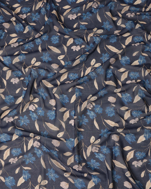 Navy Blue Floral Traditional Sudanese Thobe Pure Cotton Voile 4.5 Mtrs Width 140 Cms India-D27815