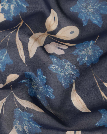 Navy Blue Floral Traditional Sudanese Thobe Pure Cotton Voile 4.5 Mtrs Width 140 Cms India-D27815