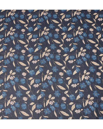 Navy Blue Floral Traditional Sudanese Thobe Pure Cotton Voile 4.5 Mtrs Width 140 Cms India-D27815