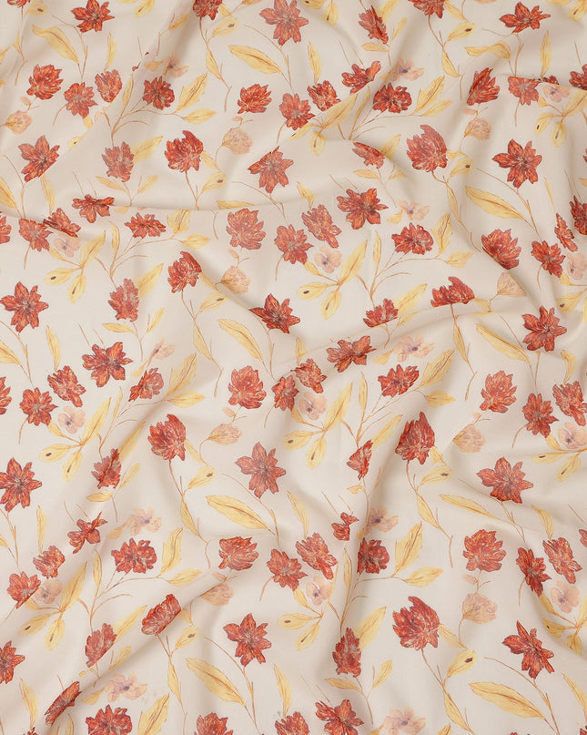 Cream Floral Traditional Sudanese Thobe Pure Cotton Voile 4.5 Mtrs Width 140 Cms India-D27814