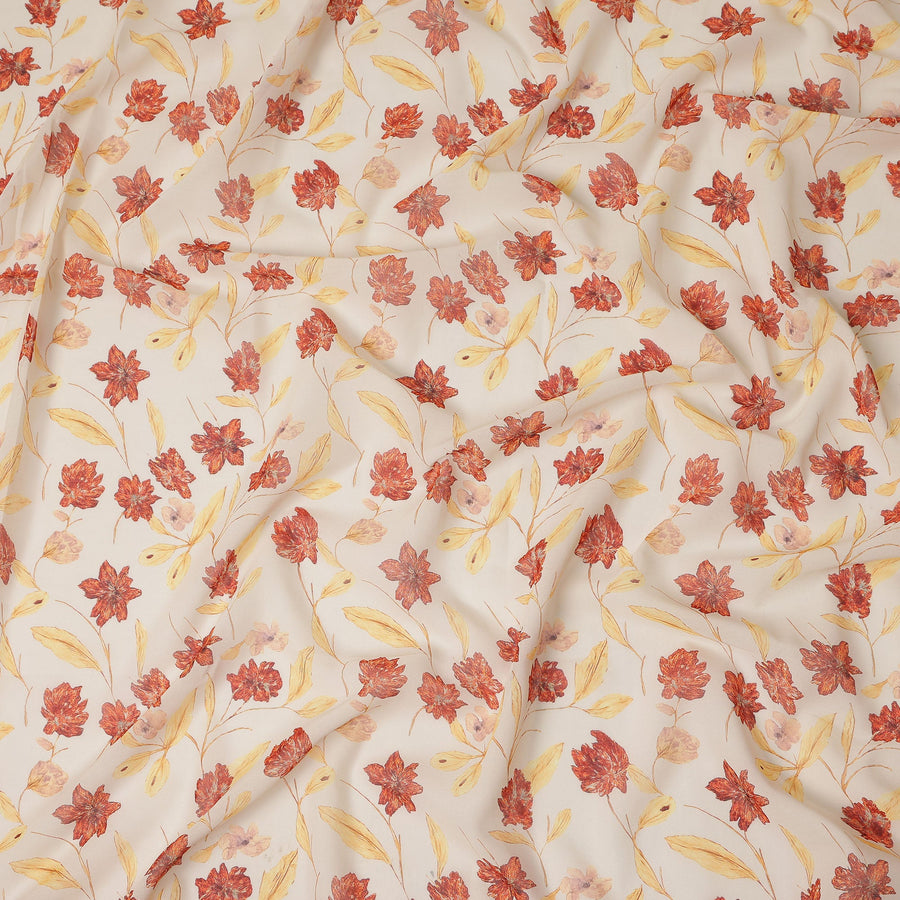 Cream Floral Traditional Sudanese Thobe Pure Cotton Voile 4.5 Mtrs Width 140 Cms India-D27814