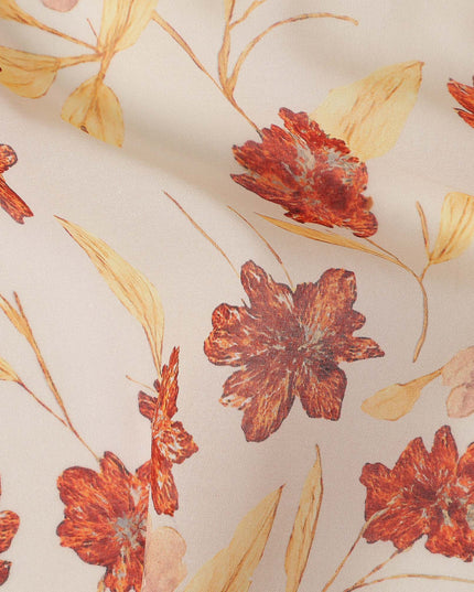 Cream Floral Traditional Sudanese Thobe Pure Cotton Voile 4.5 Mtrs Width 140 Cms India-D27814