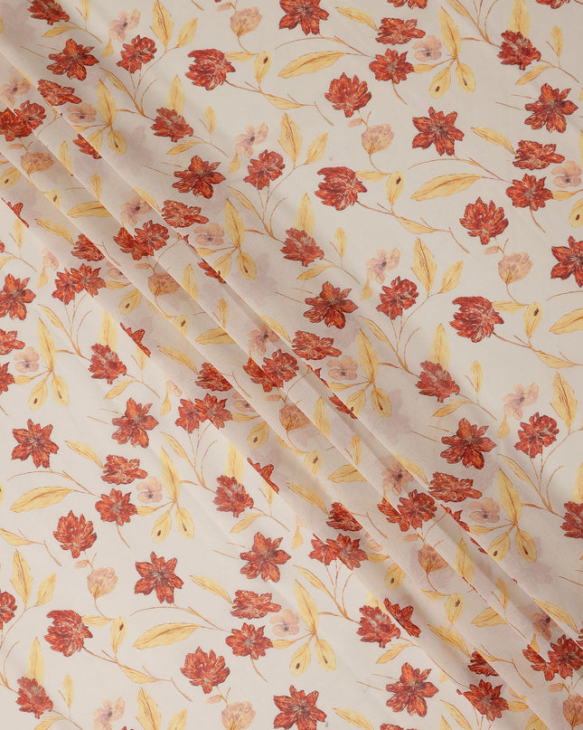 Cream Floral Traditional Sudanese Thobe Pure Cotton Voile 4.5 Mtrs Width 140 Cms India-D27814