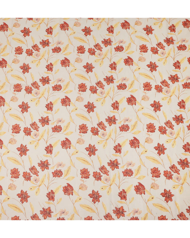 Cream Floral Traditional Sudanese Thobe Pure Cotton Voile 4.5 Mtrs Width 140 Cms India-D27814