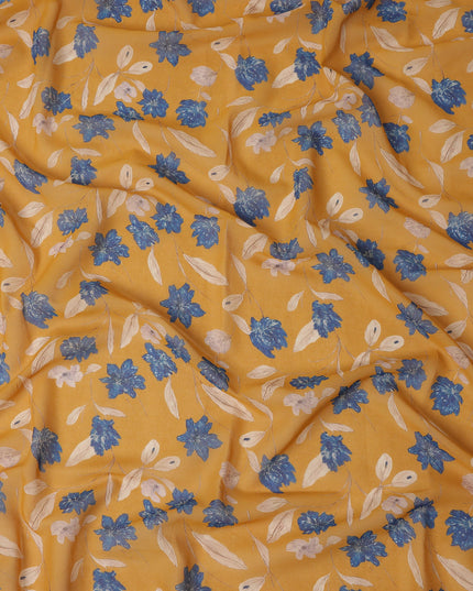 Mustard Yellow Printed Traditional Sudanese Thobe Pure Cotton Voile 4.5 Mtrs Width 140 Cms India-D27819