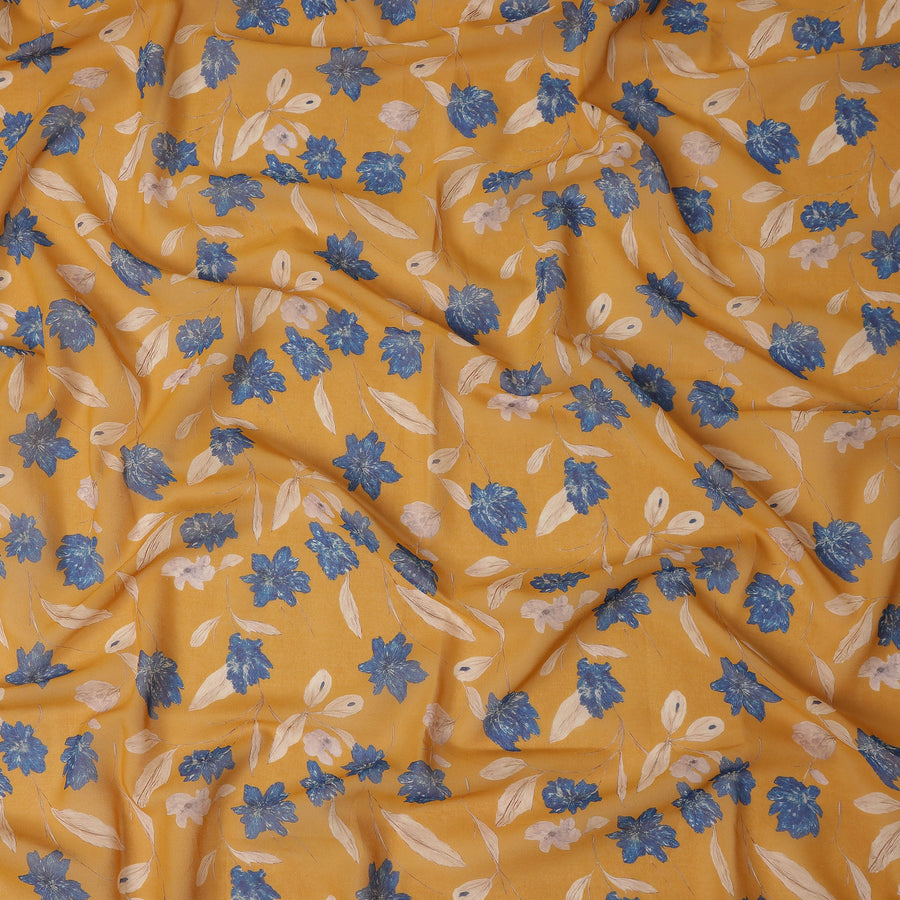 Mustard Yellow Printed Traditional Sudanese Thobe Pure Cotton Voile 4.5 Mtrs Width 140 Cms India-D27819