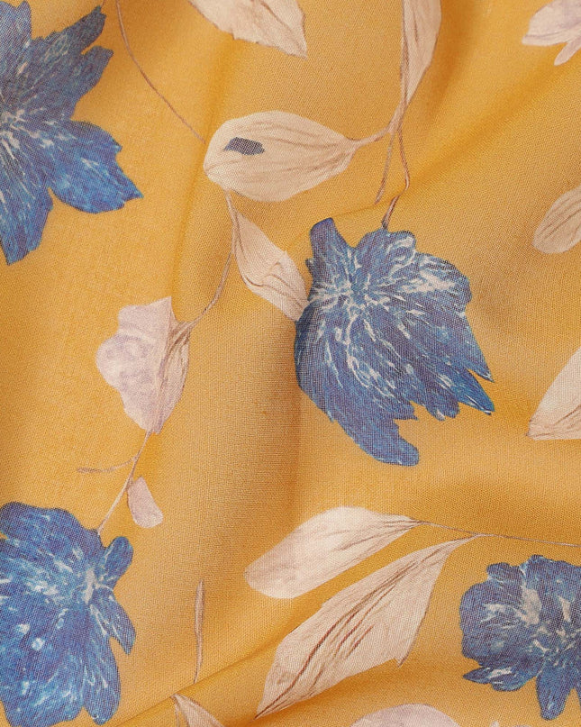 Mustard Yellow Printed Traditional Sudanese Thobe Pure Cotton Voile 4.5 Mtrs Width 140 Cms India-D27819