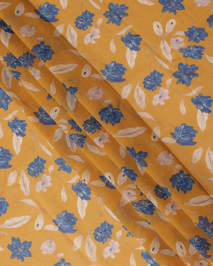 Mustard Yellow Printed Traditional Sudanese Thobe Pure Cotton Voile 4.5 Mtrs Width 140 Cms India-D27819