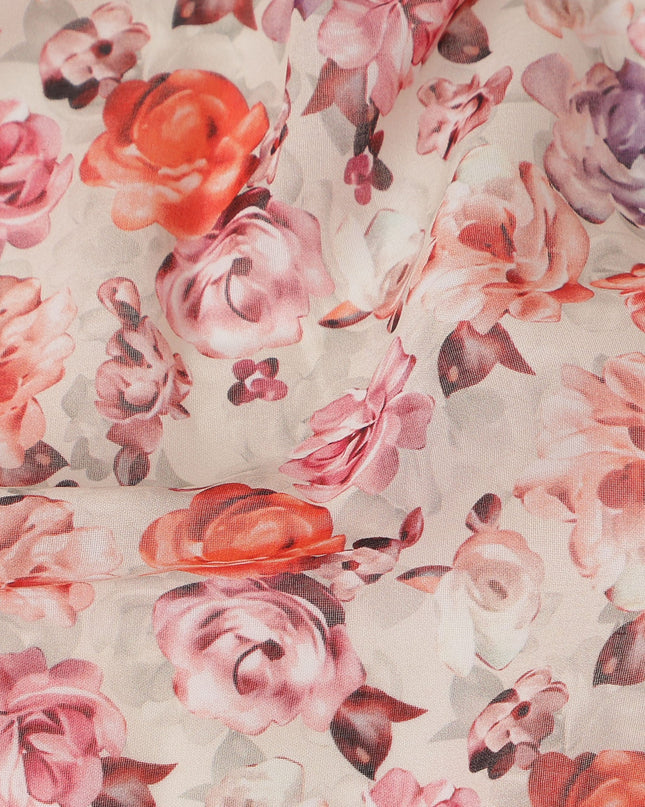 White Peach Pink Floral Traditional Sudanese Thobe Pure Cotton Voile 4.5 Mtrs Width 140 Cms India-D27804