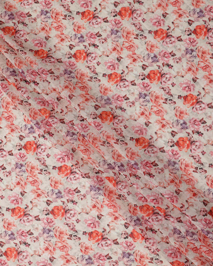 White Peach Pink Floral Traditional Sudanese Thobe Pure Cotton Voile 4.5 Mtrs Width 140 Cms India-D27804