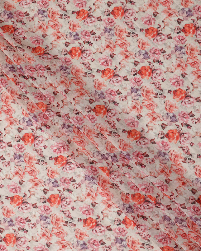 White Peach Pink Floral Traditional Sudanese Thobe Pure Cotton Voile 4.5 Mtrs Width 140 Cms India-D27804