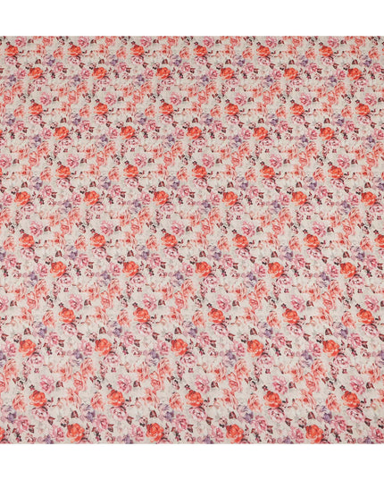 White Peach Pink Floral Traditional Sudanese Thobe Pure Cotton Voile 4.5 Mtrs Width 140 Cms India-D27804