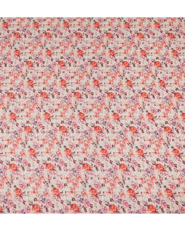 White Peach Pink Floral Traditional Sudanese Thobe Pure Cotton Voile 4.5 Mtrs Width 140 Cms India-D27804
