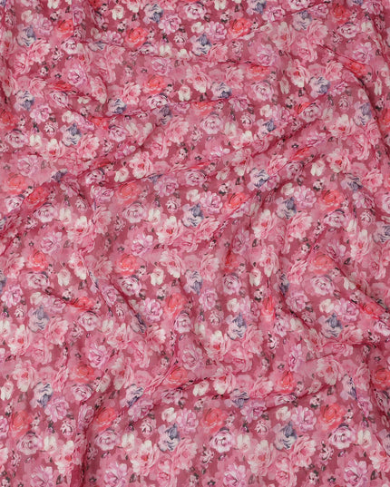 Rose Pink Floral Traditional Sudanese Thobe Pure Cotton Voile 4.5 Mtrs Width 140 Cms India-D27802
