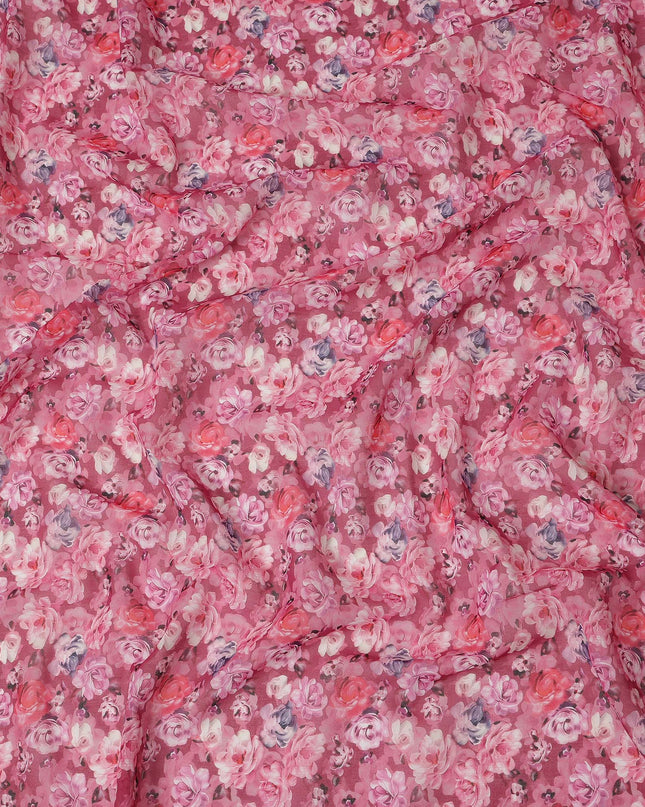 Rose Pink Floral Traditional Sudanese Thobe Pure Cotton Voile 4.5 Mtrs Width 140 Cms India-D27802