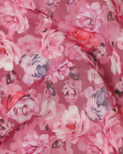 Rose Pink Floral Traditional Sudanese Thobe Pure Cotton Voile 4.5 Mtrs Width 140 Cms India-D27802