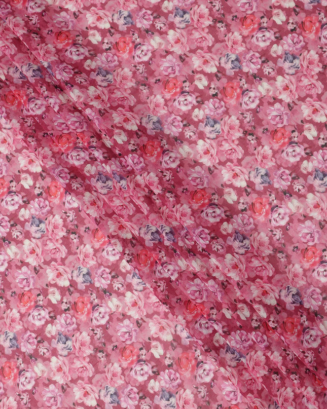 Rose Pink Floral Traditional Sudanese Thobe Pure Cotton Voile 4.5 Mtrs Width 140 Cms India-D27802
