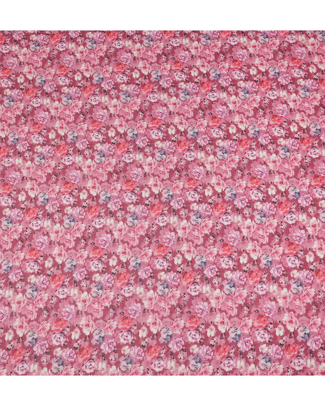 Rose Pink Floral Traditional Sudanese Thobe Pure Cotton Voile 4.5 Mtrs Width 140 Cms India-D27802