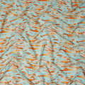Sky Blue Abstract Brush Printed Viscose Modal Satin Fabric Multitone Orange Brown Streak Design Soft Flowing Dress Material 110 Cms Width India-D28016