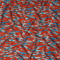 Red Abstract Brush Printed Viscose Modal Satin Fabric Teal Streak Multicolor Design Soft Flowing Dress Material 110 Cms Width India-D28015